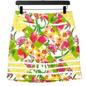 Lilly Pulitzer Floral Skirt Mini Pink Green Yellow Preppy Resort Pockets Size 2